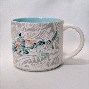 Ripleys Aquarium Ceramic Coffee Mug Cup Colorful w/ Aqua Interior 12 Oz